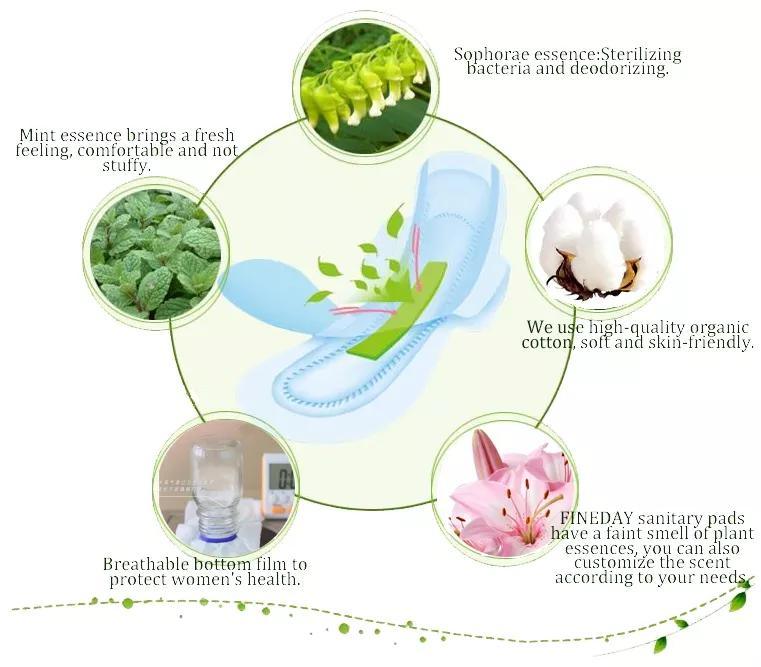 Servilleta sanitaria aniónica del período menstrual femenino biodegradable ecológica 
